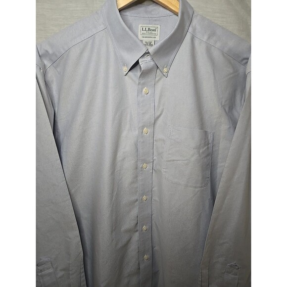 L.L. Bean Dress Shirt Mens 17.5-35 Light Blue Traditional Fit Button Down Mint - Picture 2 of 8